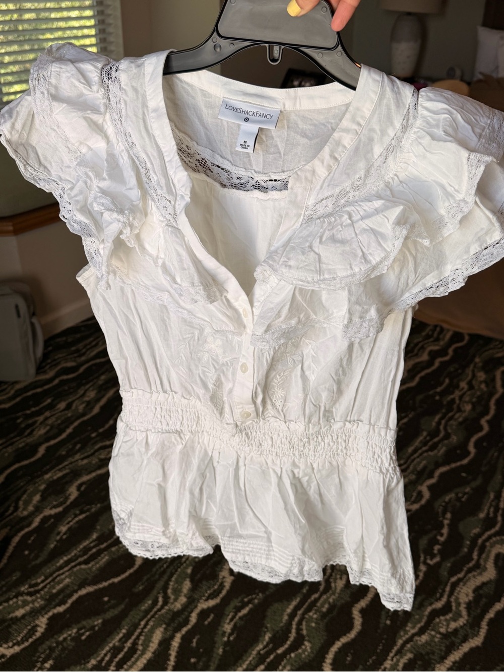 LoveShackFancy‎ & Target White Ruffle Lace-Trim Cotton Blouse #124